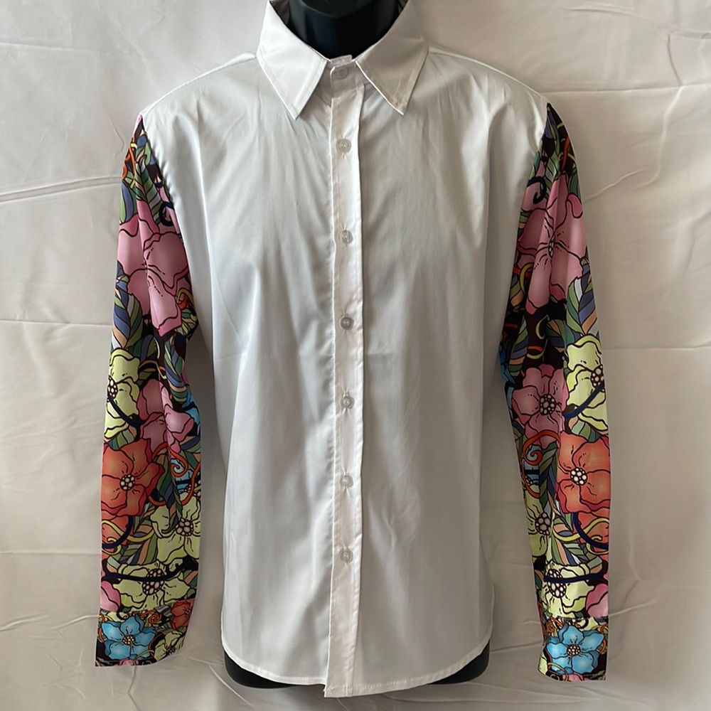 Mens Long Multi-Colored Floral Sleeve Button Down Shirt Size XXL